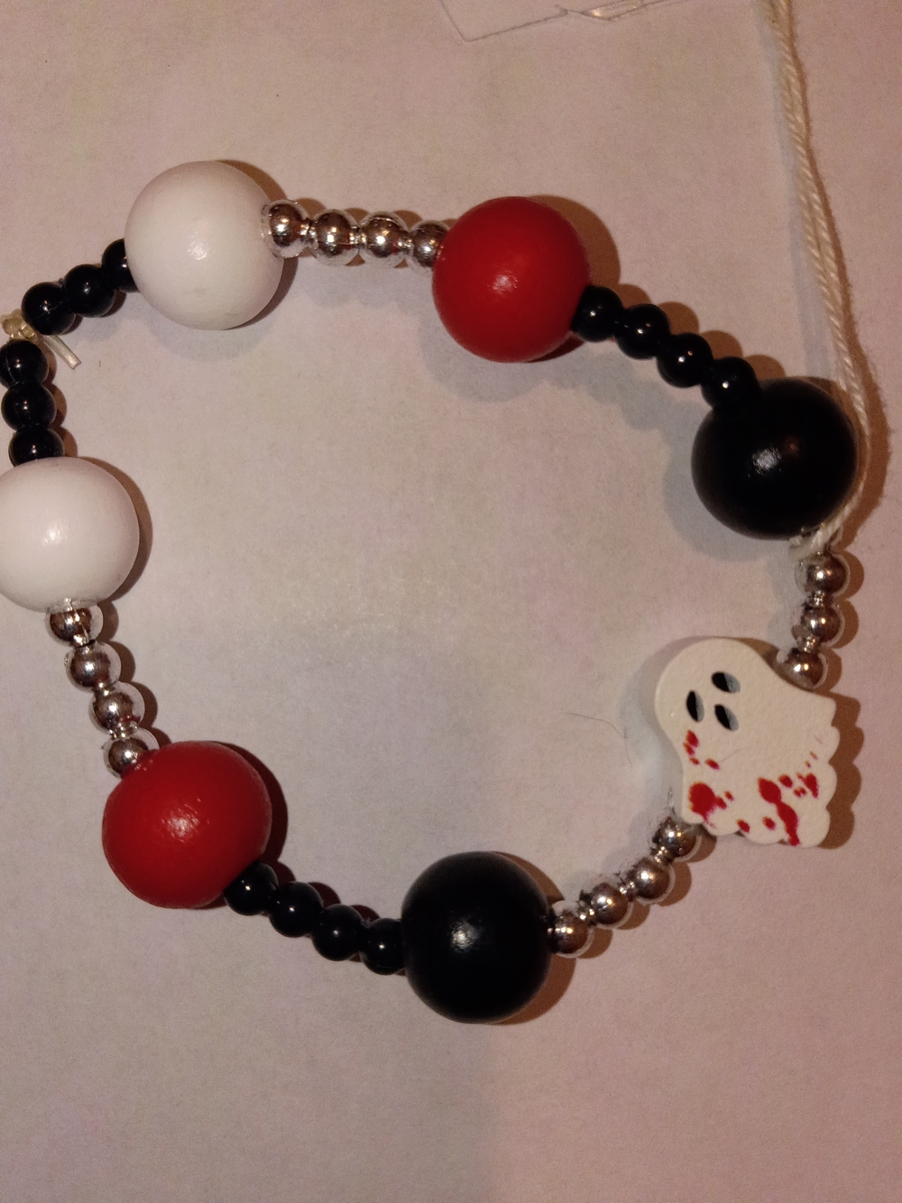 Red, Black & White Beaded Bracelet with Ghost Charm